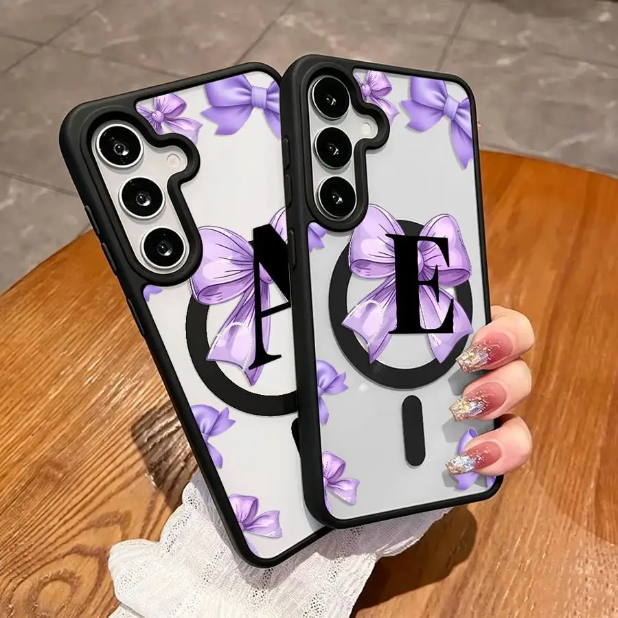 Case for Samsung Galaxy S26 S25 Ultra S23 S23+ Plus S25 S24 FE S22 S26+ S24+ Magnetic Phone Cover Bow Tie Letter