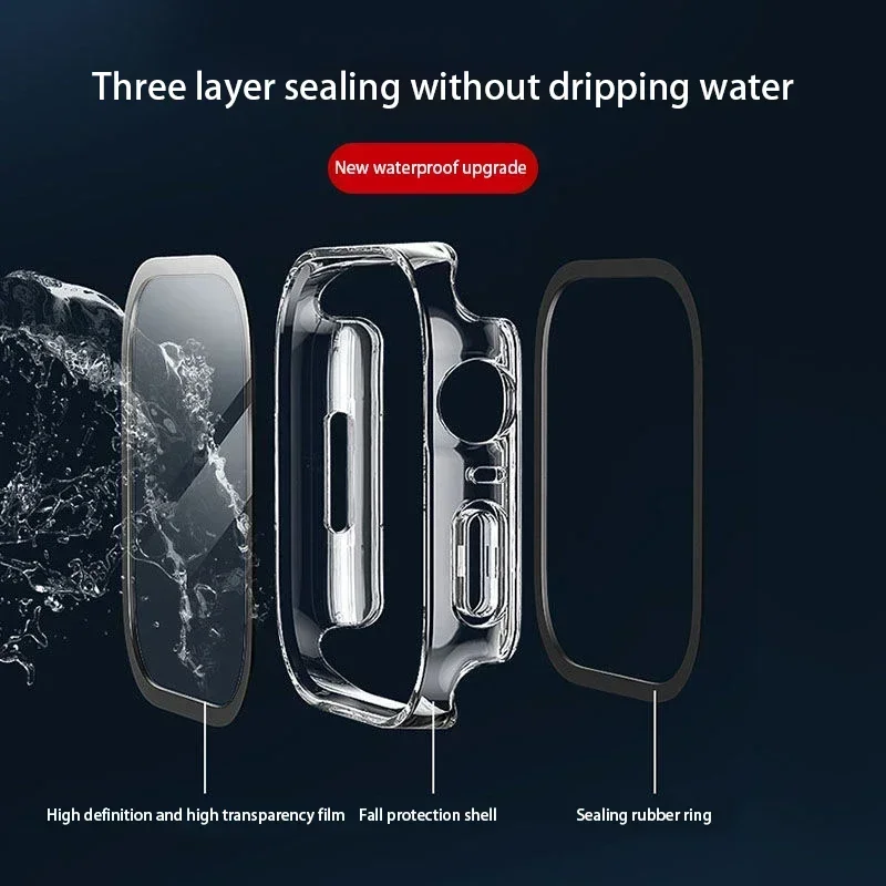 Electroplating Waterproof Case+Glass For Apple Watch 9 40mm 41mm 44mm 45mm Screen Protector Glass Bumper iWatch 9 8 7 SE 6 5 4