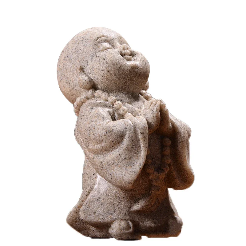 White Sand Small Prayering Buddha Fengshui Statue Maitreya Buddha Sculpture Craft Home Decor Ornament Figurine White/Beige Color