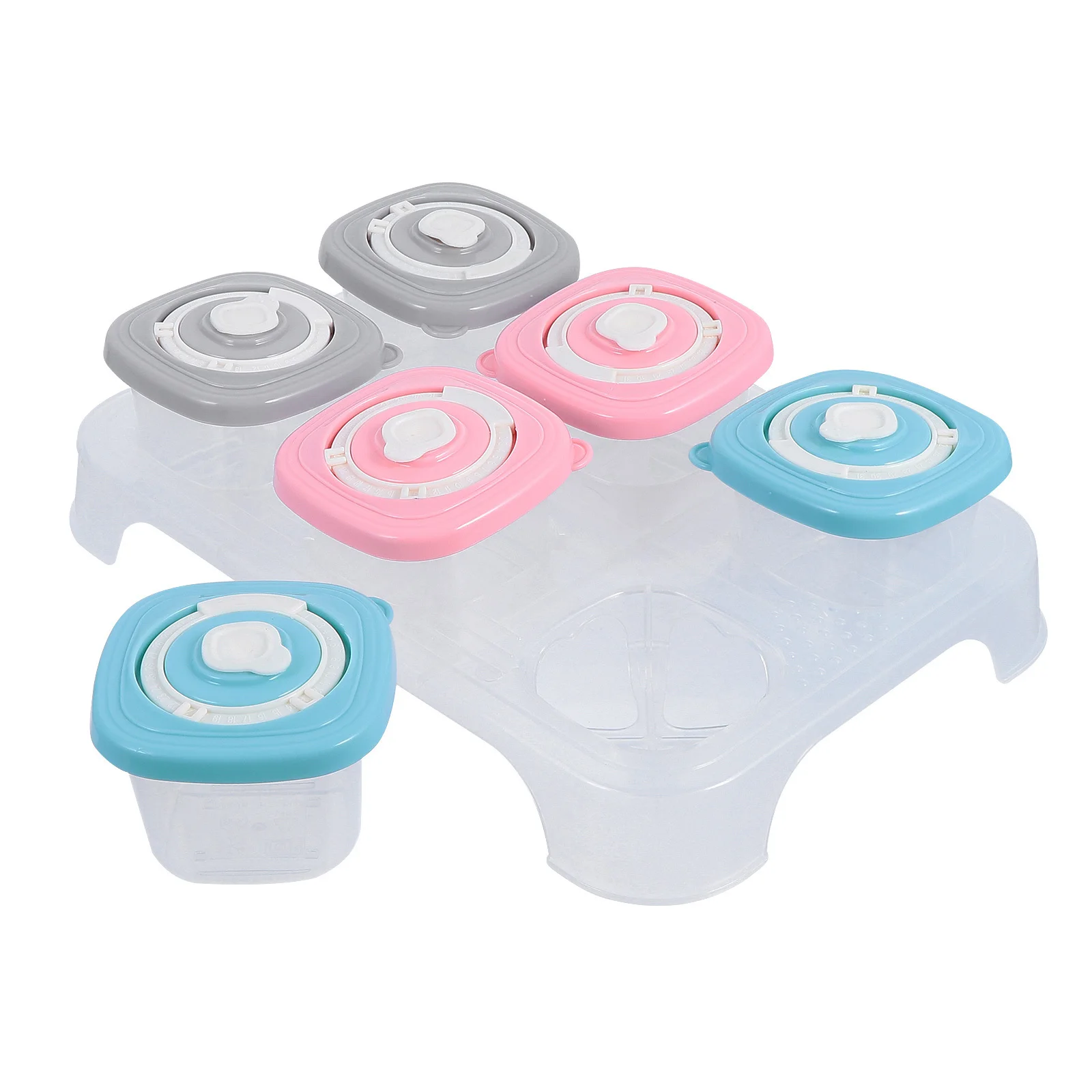 Set di scatole per alimenti per bambini da 6 pezzi Contenitore per alimenti per neonati a 6 scomparti Pp Tpe Vassoio portaoggetti in materiale siliconico Design con scanalatura profonda