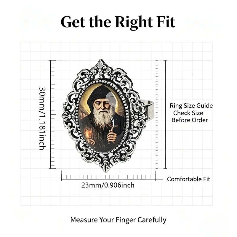2Pcs Vintage Ornate Saint Portrait Religious Statement Ring Adjustable Open Band Catholic Faith Prayer Jewelry Gift for Men Wome
