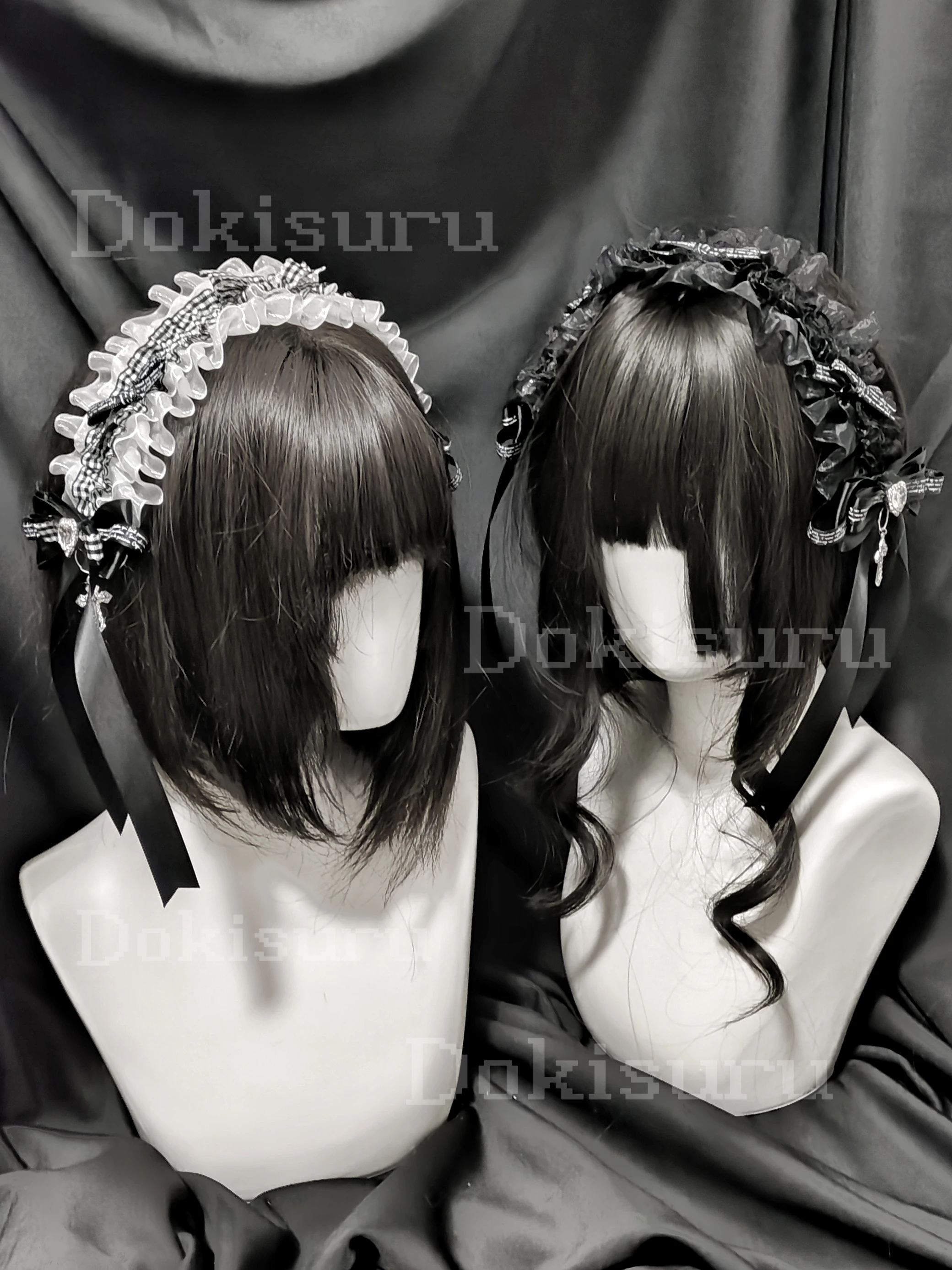 

Кружевная повязка для волос ручной работы, черно-белая клетчатая лента с бантом, аксессуары для волос, квадратный элемент, аксессуары для косплея в стиле аниме