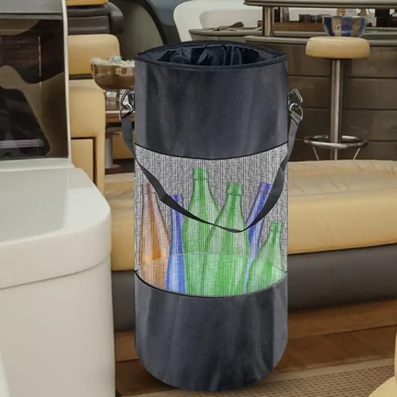 Trash Bags For Boat Portable Garbage Storage Bin With Drawstring Lid Pontoon Boat Trash Organizer Boating Accessories For Marine