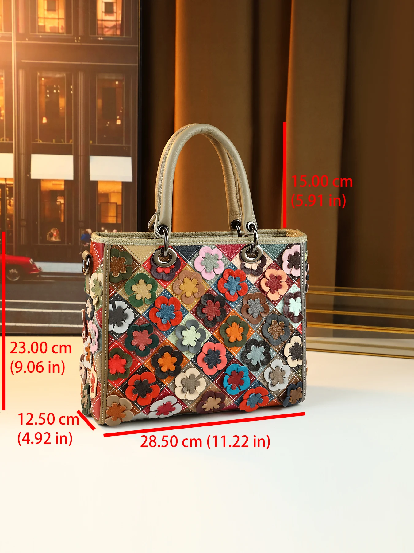 Leather fashion women's new color block decal going out large capacity handbag travel leisure tote bag