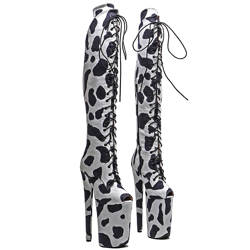 Leecabe Suede Cow Pattern High Heel, Tendência da moda superior, Plataforma Open Toe pequena, Bota Pole Dance, Salto Stripper, 23cm, 9 polegadas