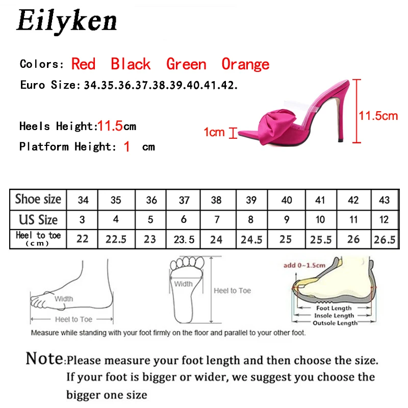 Eilyken Fashion Design Butterfly-Knot damskie kapcie PVC przezroczyste spiczaste noski szpilki Stiletto buty zielone sandały