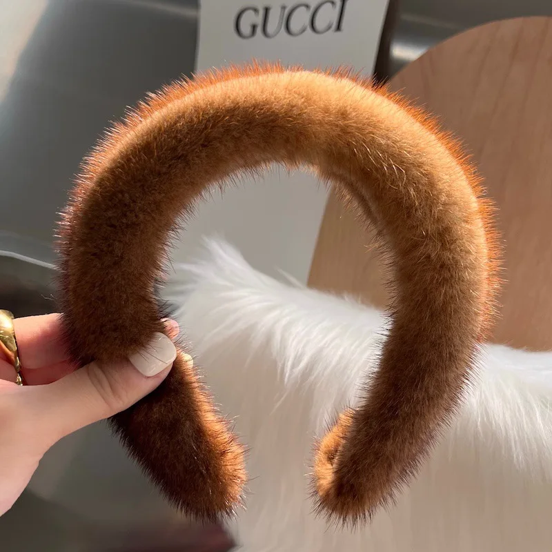 2024 Hot Sale Women Luxury Winter 100% Real Mink Fur Headbands High Quality Real Fur Hair Band Lady Fashion Hair Hoop Furry Gift