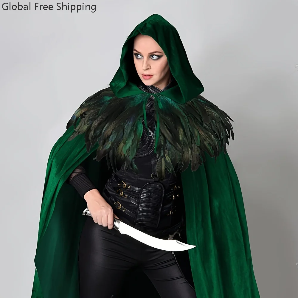 

Halloween Carnival Adult Cosplay New Cape Unisex Robe Costume Props Medieval Renaissance Party Witch Feather Accessories Cape