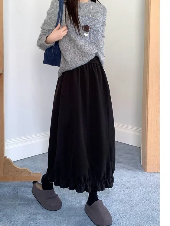 

Новая осенне-зимняя юбка миди А-силуэта с высокой талией для полных женщин, корейский стиль, с плиссировкой, для офиса, яркая расцветка