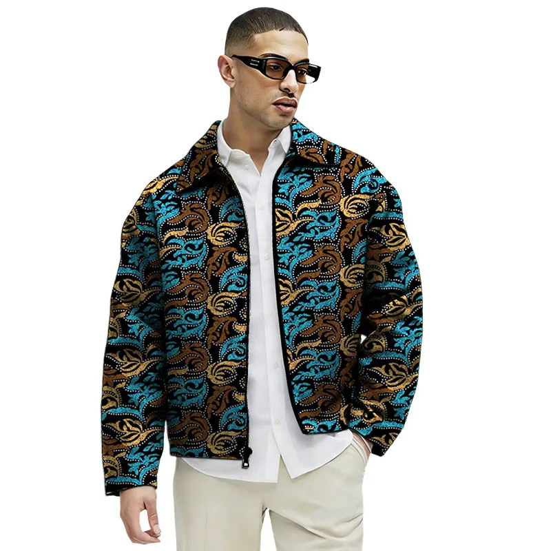 

Original Design African Couture Men's Short Coats Nigerian Print Lapel Jacket Customized Man's Uniform For Party