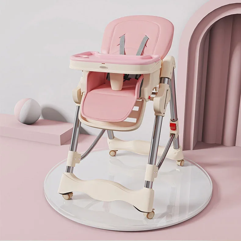 Foldable Kids Feeding Chair Safety Folding Portable Child Eating High Chair for Dining 0-6 Years Old