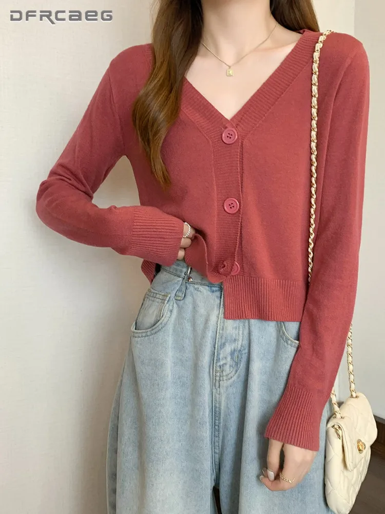 

Thin Summer Yellow Cardigan Knitted Shirt Women's High Stretch Long Sleeve Casual V-Neck Sweater Tank Top Clothes