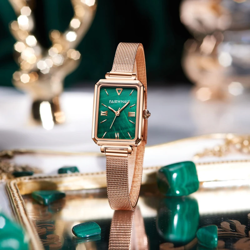 

Fairwhale 3270 Women's Waterproof Retro Fashion Quartz Watch Small Rectangle Green Dial Designed for Ladies