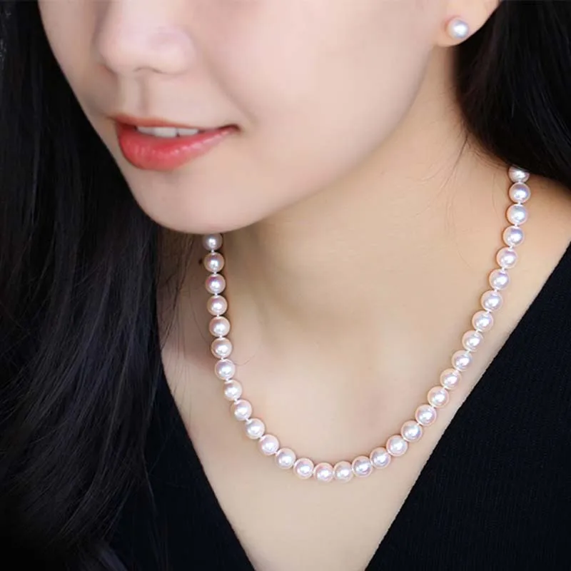 Natural Pearl  Necklace For Women,Real 14k Gold Round Pearl Necklace Wedding Jewelry Birde Fine Gift