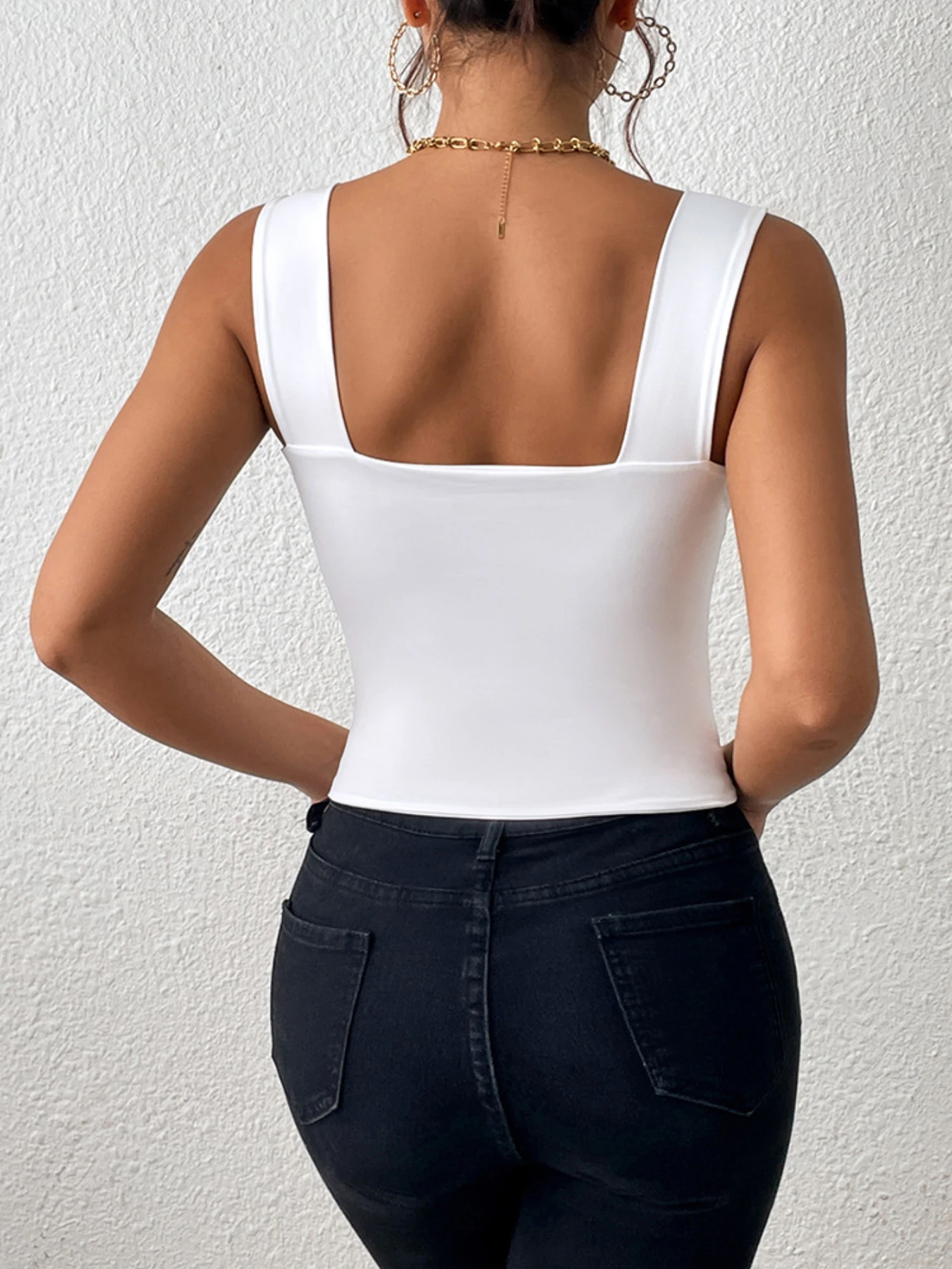 Square Neck Tank Top Wide Straps Crop Tops Women Summer Camis Solid Color Camisole Fashion Tube Female Sleeveless Cropped Y2K