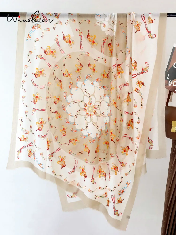 

Winsleter-Женский элегантный длинный шарф из 100% шерсти, 200*100 см, ретро-принт, темпераментные шали для подарков маме, осень 2023, A59343CC