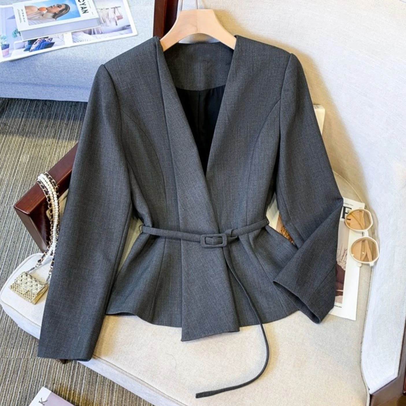 Elegant Women's Jacket Fashionable Trendy Lightweight Luxury Autumn Top Ladies Suit Premium Quality Polyester Fiber
