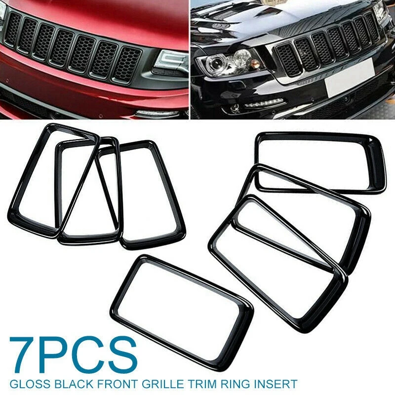 7PC Gloss Black Grill Ring Front Grille Inserts Cover Trim Kit for Jeep Grand Cherokee 2014-2016