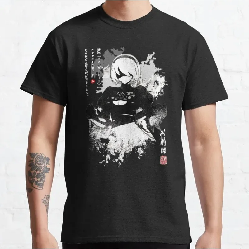 Men's Shirt Yorha Nier Automata T Shirt 100% Cotton Tops Funny Short Sleeve Crew Neck YoRHa No. 2 Type B Big Size T-Shirts