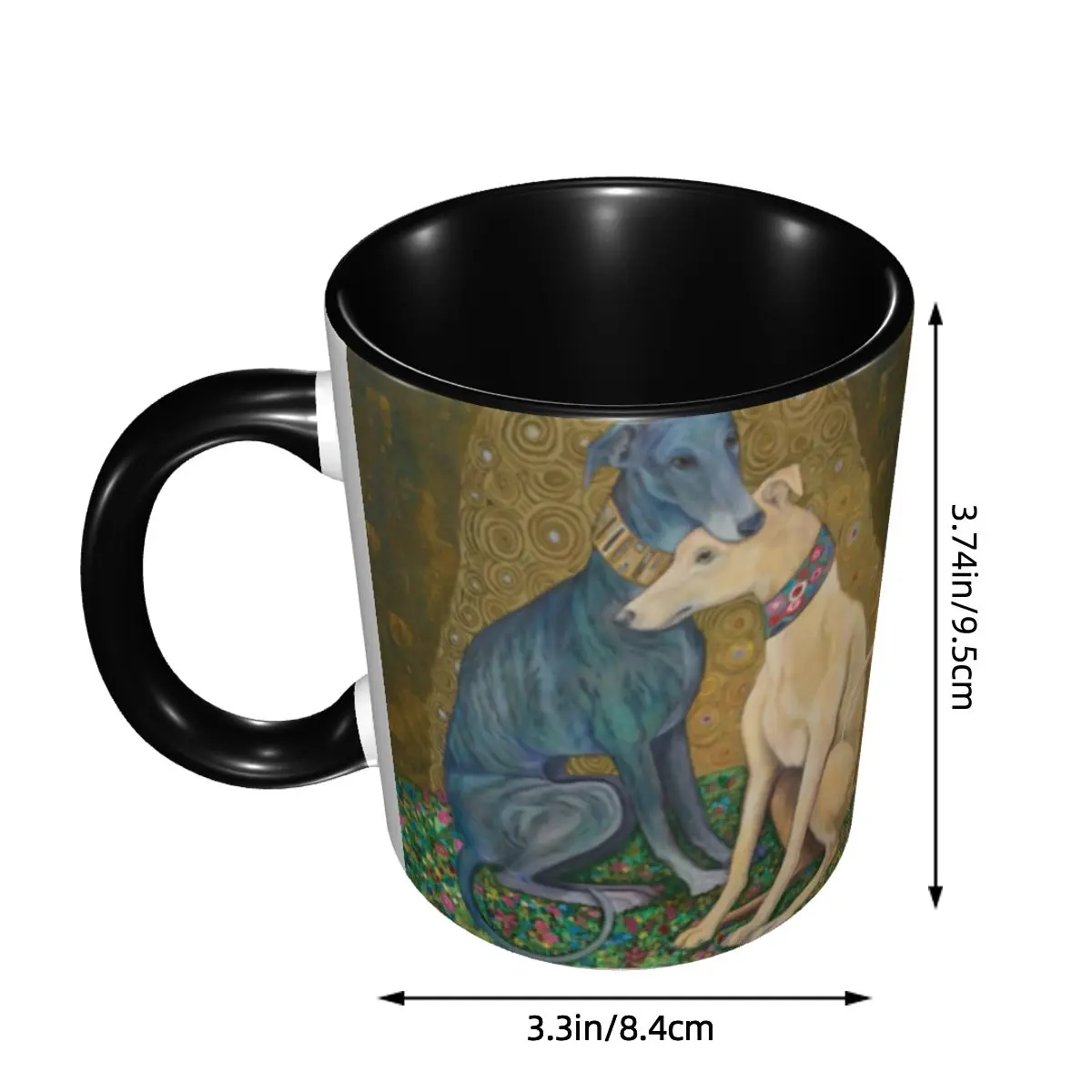 Customized Gustav Klimt Greyhound Dog Art Mugs DIY Whippet Sihthound Dog Ceramic Milk Tea Coffee Cup