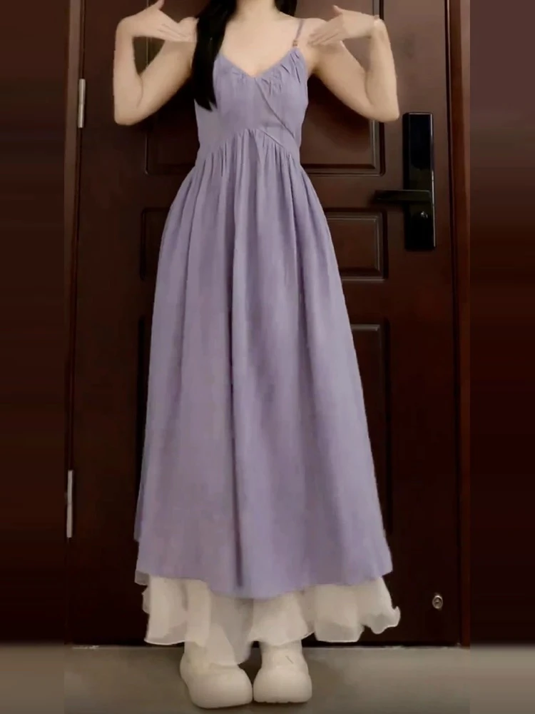 Gentle Purple Strapl Dr Women's Summer 2025 New High-End Feeling Personali Beach Vaion Long Dr Korean Sle