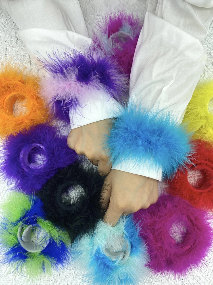 Arm Cuff Ostrich Feather Women Bracelet Hair Accessories Real Feather Furry Hand Cuffs Fashion Ring Wristband Slap Bracelets