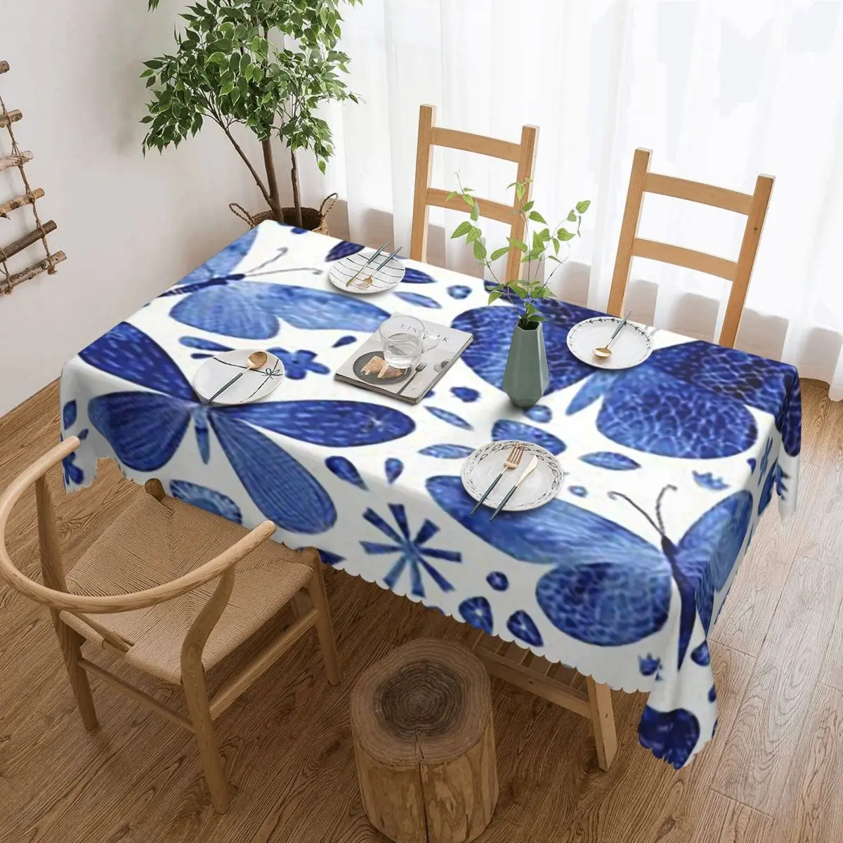 Blue Butterflies Custom Rectangular Oilproof Tablecloth Table Cover for Dining Events Festival Party Decorations Table Cloth