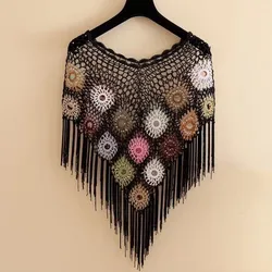 Thin Crochet Knitted Cape Ladies Fashion Ethnic Style Jackets Cloak Woman Clothing Tassels Shawl Poncho Women Summer Wraps Coats