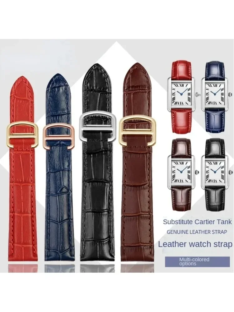 16 18 20 mm Ersatzarmband aus echtem Leder für Cartier Tank Solo Herren- und Damenuhren, blau, rot, rosa, Uhrenarmband, Armband, Gürtel
