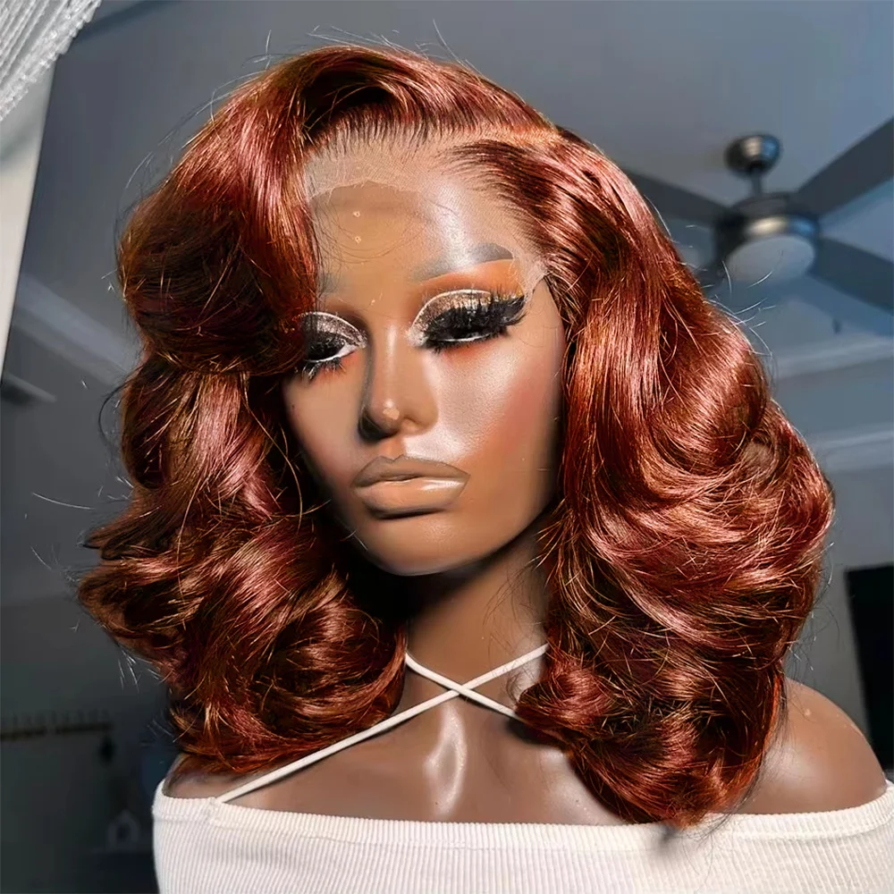 

Reddish Brown Body Wave 13x4 HD Lace Frontal Bob Wig Human Hair High Density Lace Short Wigs Brazilian Remy Hair Pre Plucked