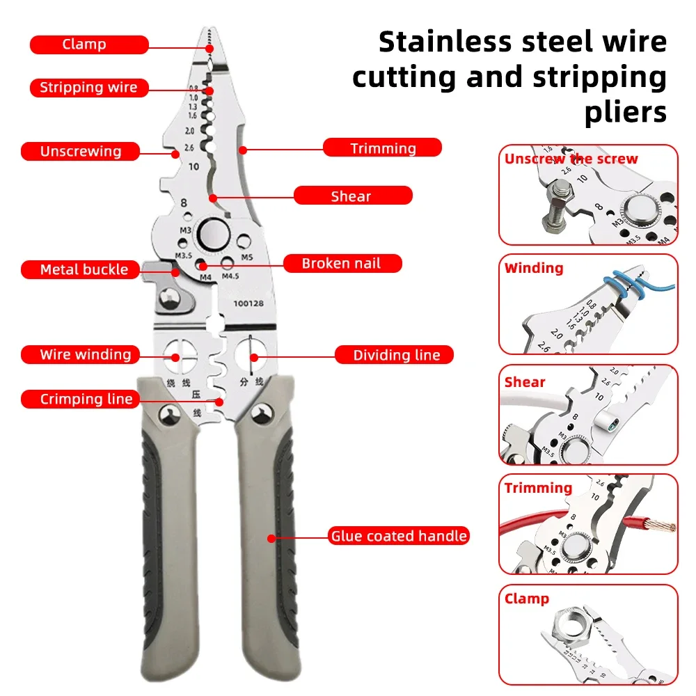 Multifunctional Wire Crimper Pliers Cable Cutter Adjustable Automatic Electrical Wire Stripper Stripping Terminal Hand Tool