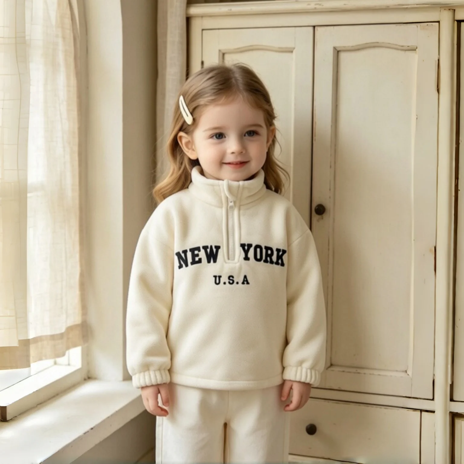 Winter Thick And Warm Baby Girl Fleece Coat Sweatshirt Casual Fashionable Long Sleeved Top Small Stand Collar Baby Clothing