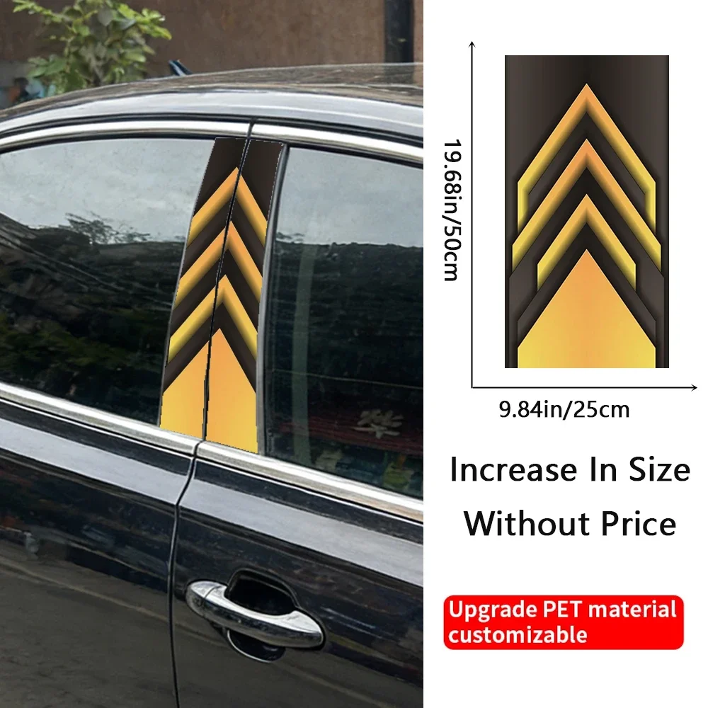 2PCS Geometric Yellow Black Vinyl Chevron Arrow Car B Pillar Sticker Waterproof Decal Auto Window Decor