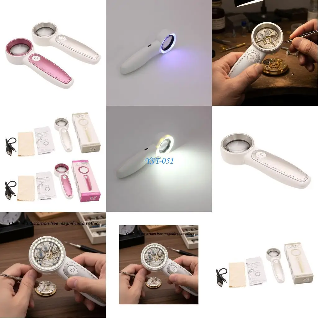 

E15A Clear Magnifier With USB Charging Function Comfortable Grip Perfect For Reading Jewelry Appraisal Model Building