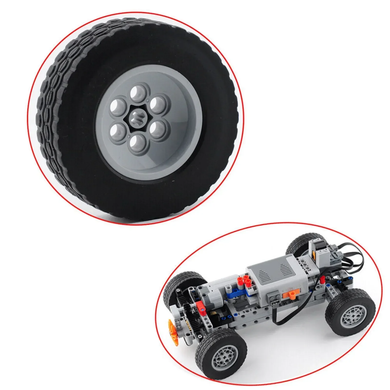 Black MOC Building Blocks Car Chassis with 62.4x20mm Tires for Motorized Vehicle Models - Ideal for Creative Engineering Enthusi