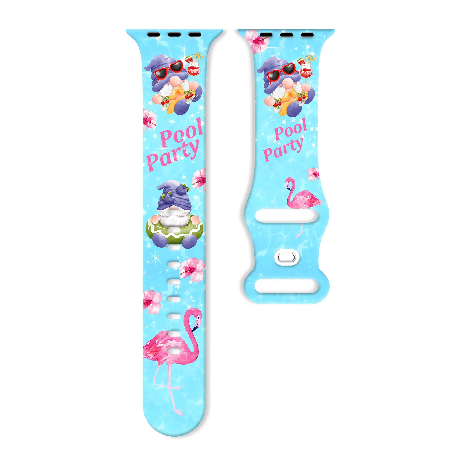 

Summer Pool Party Elf Series Print Strap for Apple Watch 11/10/9/8/SE, Soft Waterproof Replacement Silicone Band 45mm/44mm/42mm