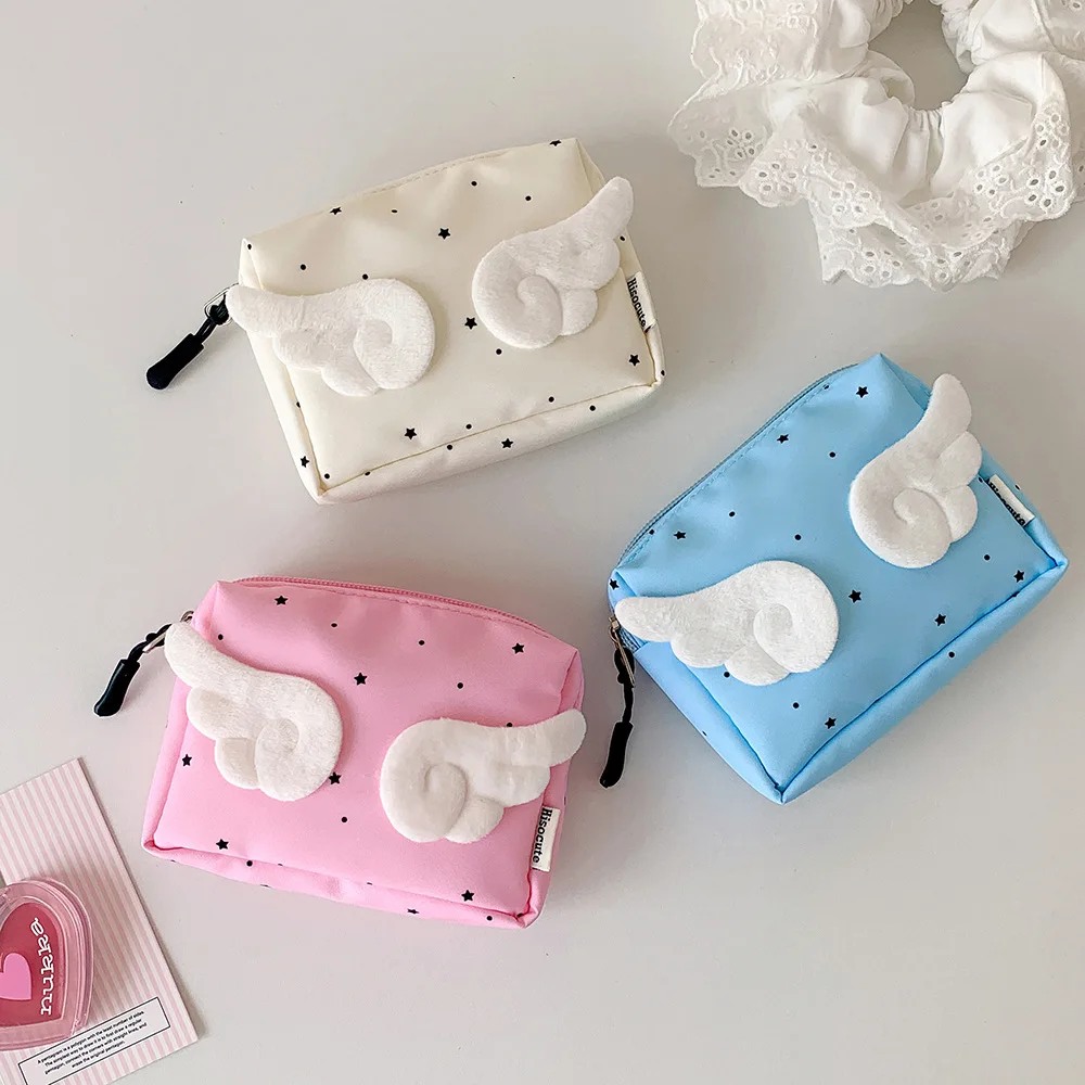 

Cute Cartoon Angel Wings Makeup Pouch Small Discrete Sanitary Napkin Organizer Bag for Women Girls