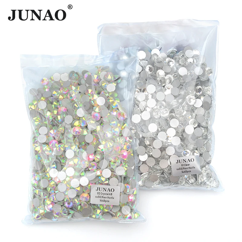 JUNAO 100Gross SS3 SS4 SS5 SS6 SS30 SS40 SS50 Large Size Crystal AB Glass Rhinestone Flatback Crystals Non Hotfix Strass For DIY