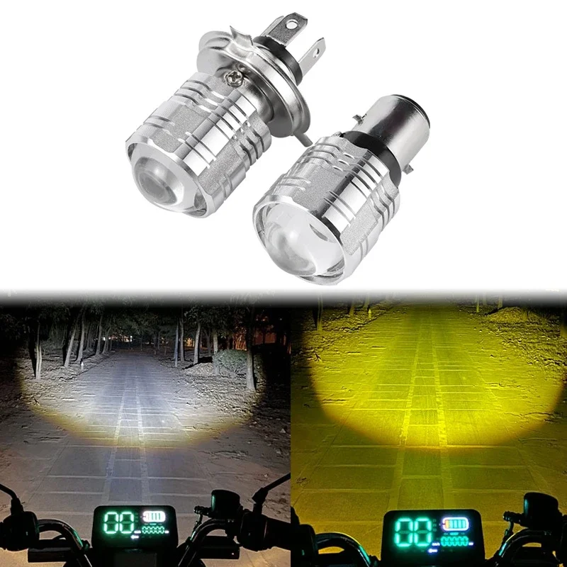 LED Motorcycle Headlight with Far and Near Light Double-claw Lens Bulb Strong Light 12V Electric Bike Condensing Retrofit Lights