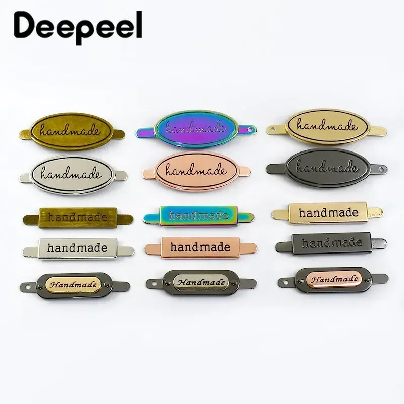 10Pcs Deepeel 35/40mm Handmade Metal Bag Label Handcraft Decorative Tags for Purse Buckles DIY Hardware Sewing Bags Accessories