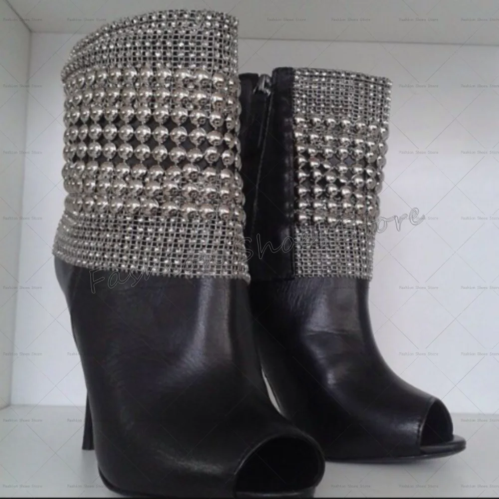 

Black Round Rivets Side Zipper Boots Matte Leather Women Shoes Thin High Heels Party Banquet Dating 2025 Zapatos Para Mujere