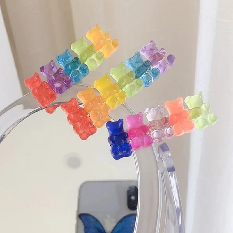 Candy Bears Hair Clips Jelly Color Gummy Headwear Women Girls Hairgrips Pins Cartoon Animal Side Clips Sweet Hair Acccessories