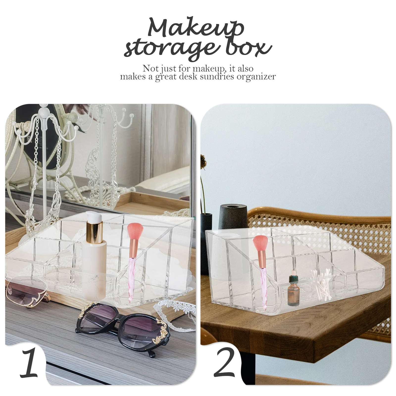 

6 Compartment Acrylic Makeup Box with Smooth Finish Ideal for Dressing Room Vanity Storage Organizer Makeup Box