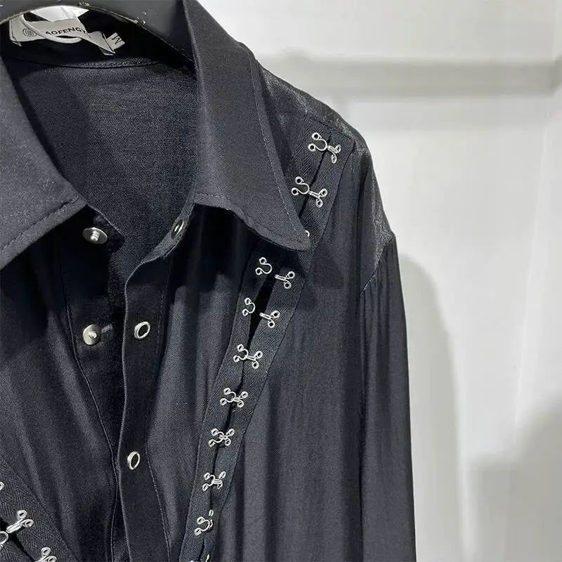 Gothic Punk Shirts Unisex 2026 New Men Dark Asymmetric Metal Splice Loose Shirt Japanese Cool Irregular Design Streetwear
