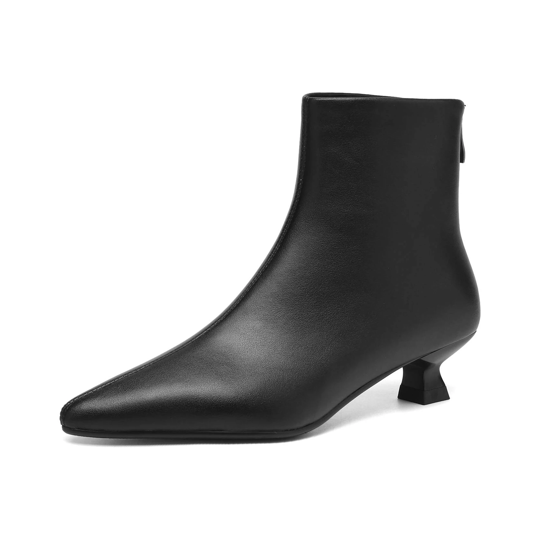 Grande taille 34-42 en cuir véritable bout pointu talons moyens fermeture éclair bottes modernes hiver automne chaussures concis robe élégante bottines