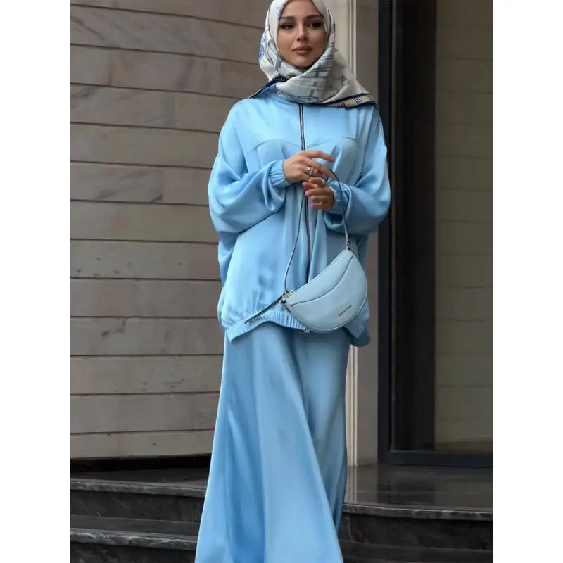 

Лето 2023, новый женский комплект Long Sve Satin Dra Dr, модная длинная юбка с застежкой на талии, ансамбль