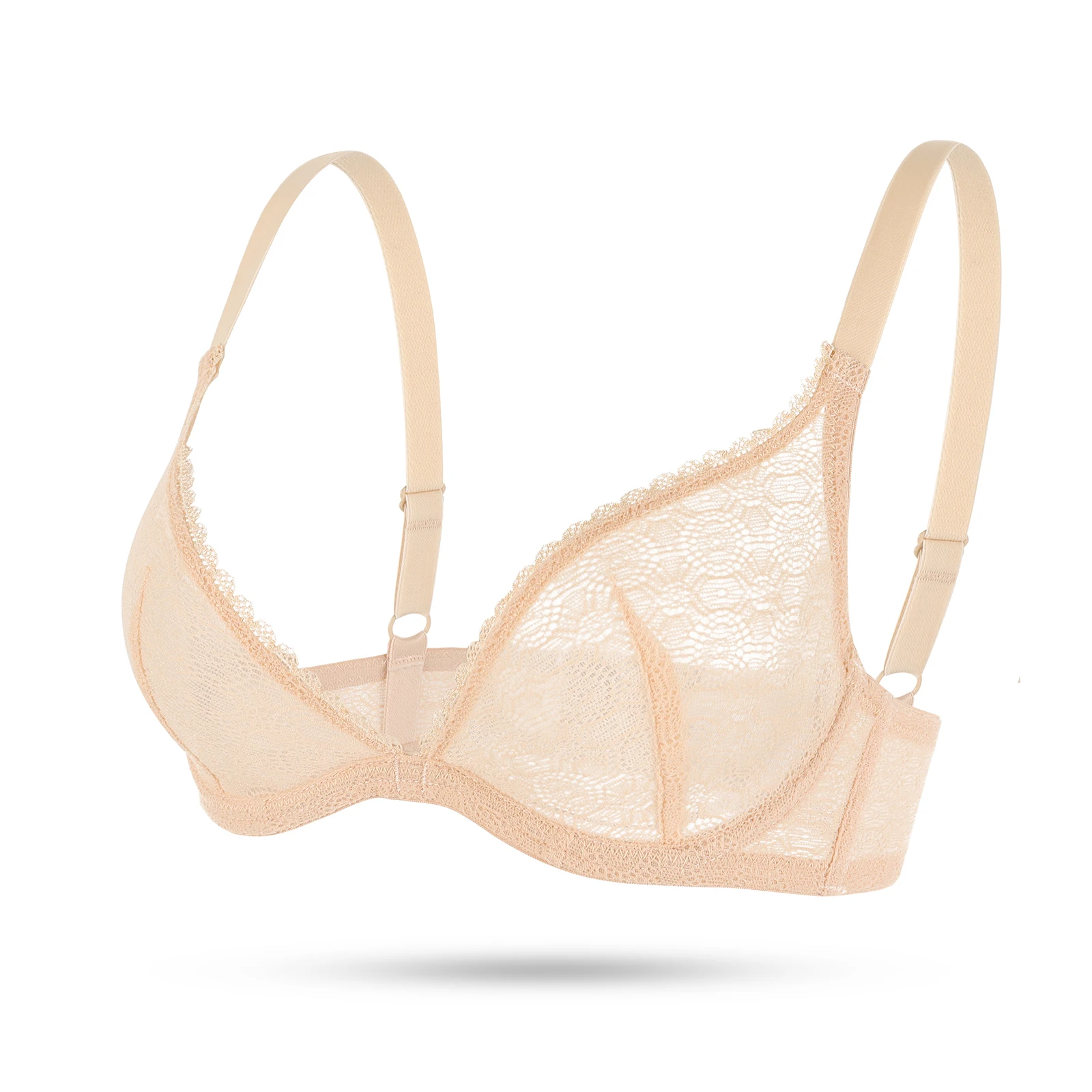 YBCG Women Lace Push Up Bras Adjusted Deep V Mesh Transparent Mesh Ultra Thin  High Strecth Sexy Bras Wire Bone Sexy Bra