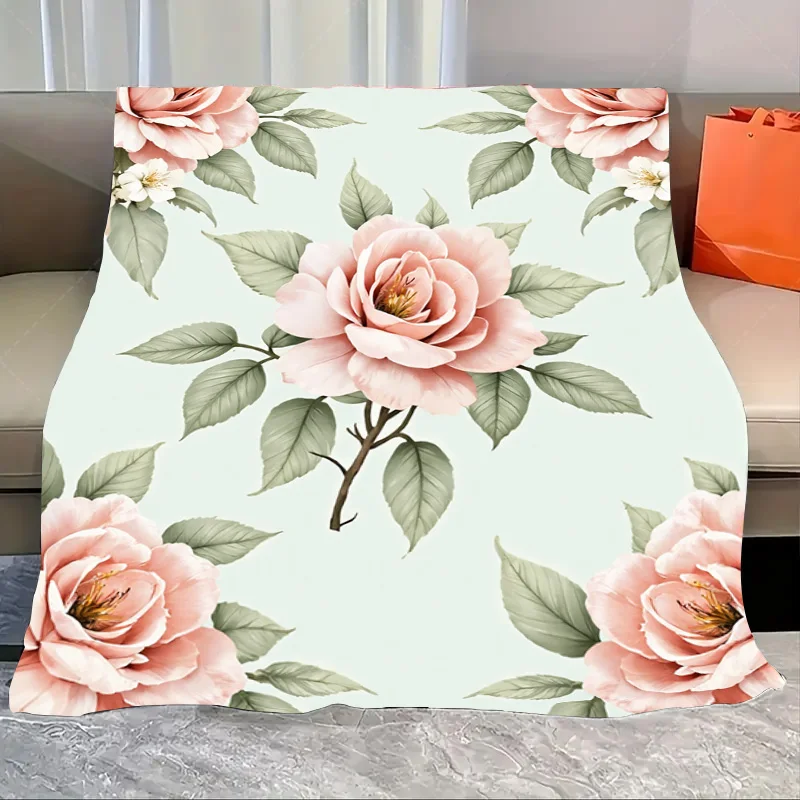 

1 шт. фланелевое одеяло элегантное розовое одеяло с цветочным принтом для уютного декора гостиной