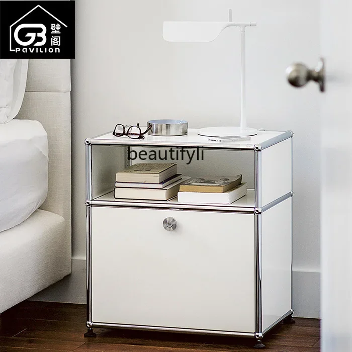 Bedroom indoor stainless steel modular storage cabinet light luxury minimalist medieval bedside table