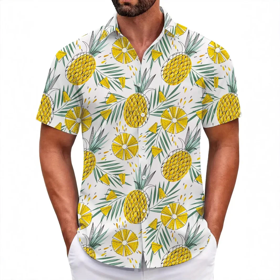 New Men's 12 Color Fruit 3D Printed Shirt Men's Lapel Short Sleeve Hawaiian Beach Casual Outdoor Vacation Outdoor Shirt Top 5XL